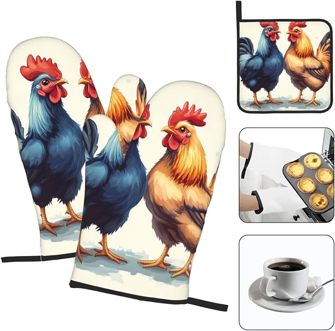 Oven Mitts and Pot Holders Sets of 3 Rooster and Hen Oven Mitts 3 Pcs Heat - Image 7