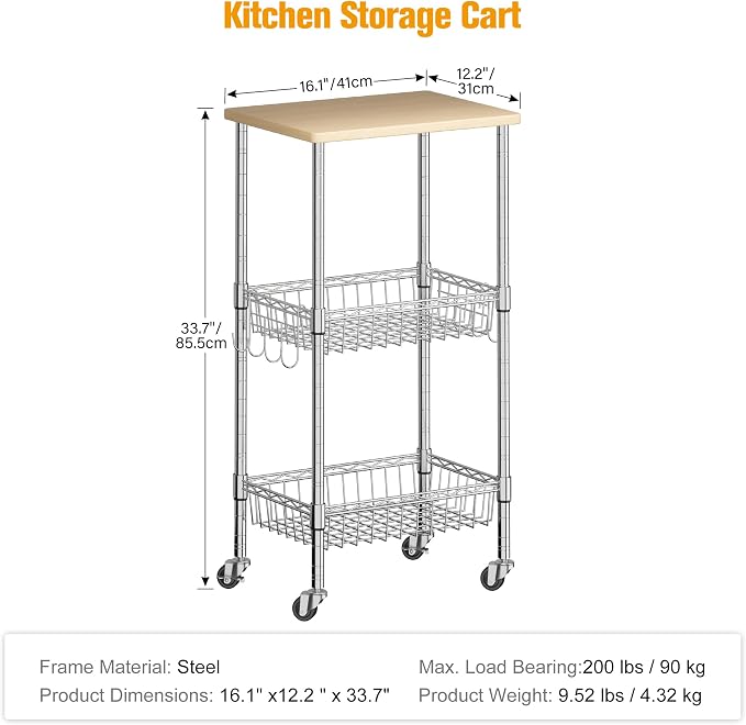 Homeiju Rolling Kitchen Storage Cart, 3-Tier Storage Rack on Caster Wheels - Image 2