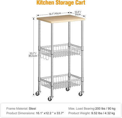 Homeiju Rolling Kitchen Storage Cart, 3-Tier Storage Rack on Caster Wheels - Image 2