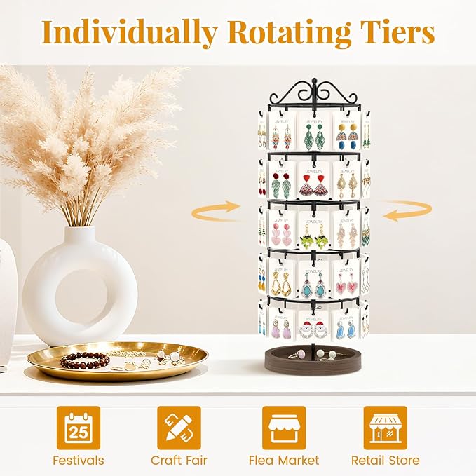 EsLuker.ly Earring Holder Organizer Rotating Display Tree Stand, Adjustable - Image 2