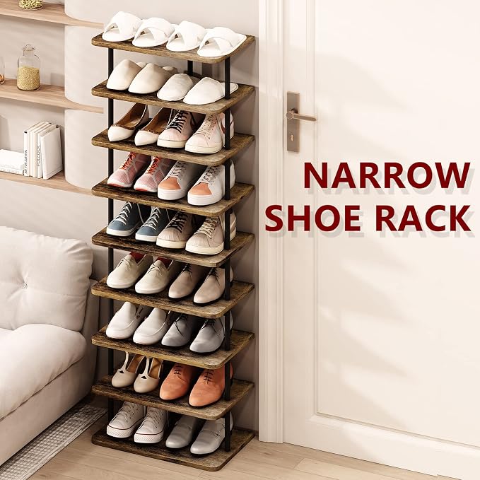 AZERPIAN Shoe Rack Storage Vertical Narrow Shoe Organizer Shelf 9 Tier | Metal - Image 5