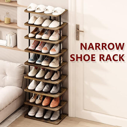 AZERPIAN Shoe Rack Storage Vertical Narrow Shoe Organizer Shelf 9 Tier | Metal - Image 5