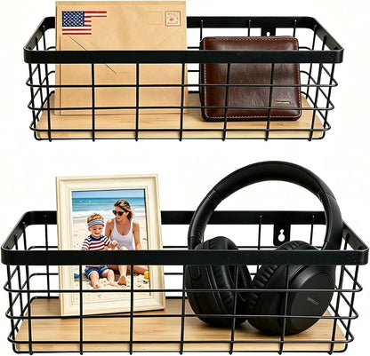 Metal Wire Basket for Kitchen Cabinet Pantry Bathroom Set of 2 | Detachable - Image 4