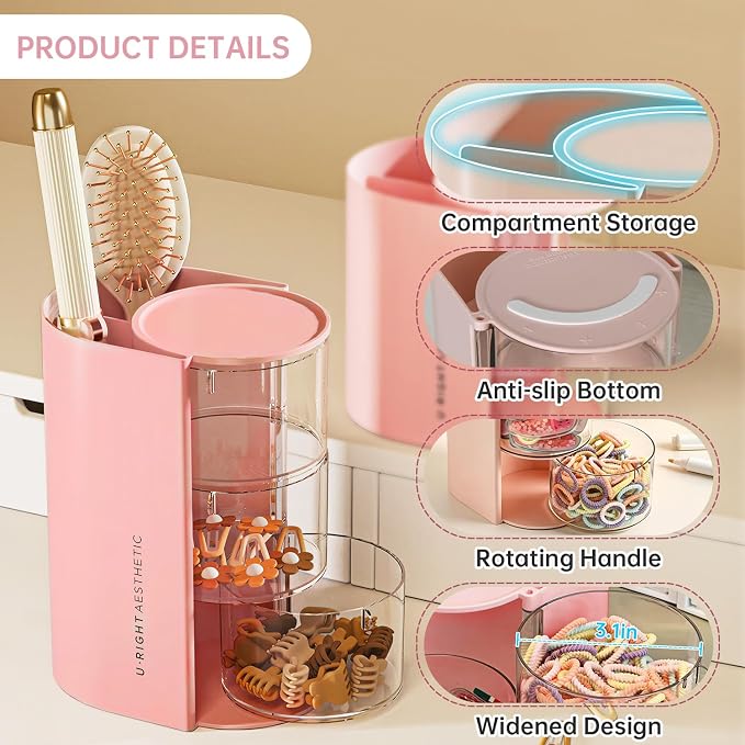 Clear Hair Accessories Organizer & Hair Brush Holder, Rotatable Makeup Brush - Image 8