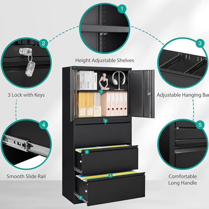SISESOL 3 Drawer Lateral File Cabinet - Image 5