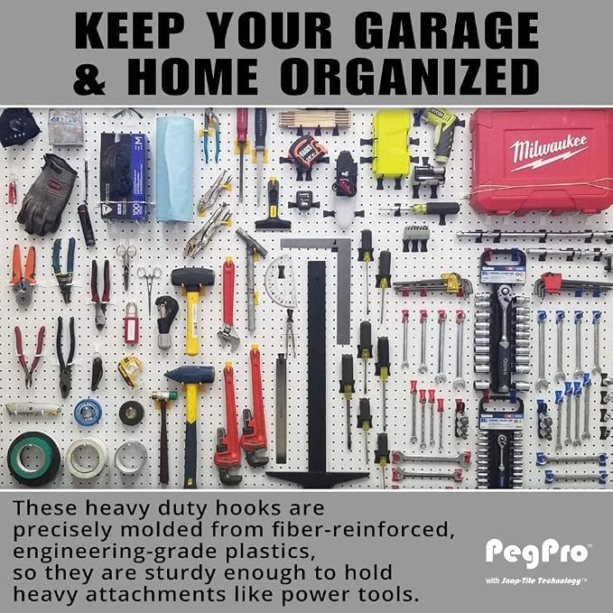 PegPro® J Hooks Kit for Standard “Wood Fiber” pegboard – Durable Plastic - Image 2