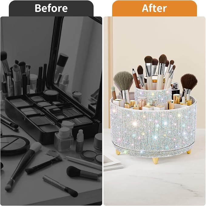 fanado Bling Diamond Makeup Brush Holder, 360° Rotating Makeup Organizer - Image 6