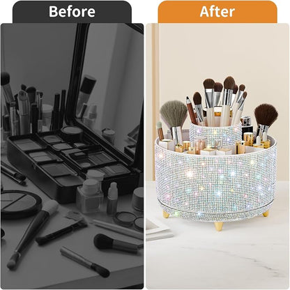 fanado Bling Diamond Makeup Brush Holder, 360° Rotating Makeup Organizer - Image 6