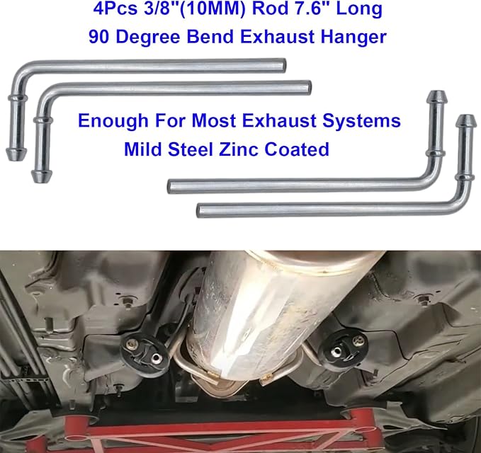 16PCS Rubber Exhaust Hanger Rod Set Heavy Duty 3/8" Rod 90°7.6" Long + Straight - Image 3