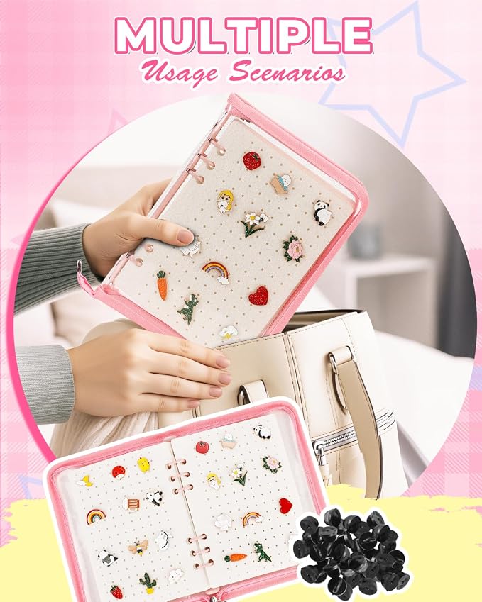 UCEC Pink Enamel Pin Display Book & 50 PCS Pin Backs A5 Album Pin Collection - Image 7