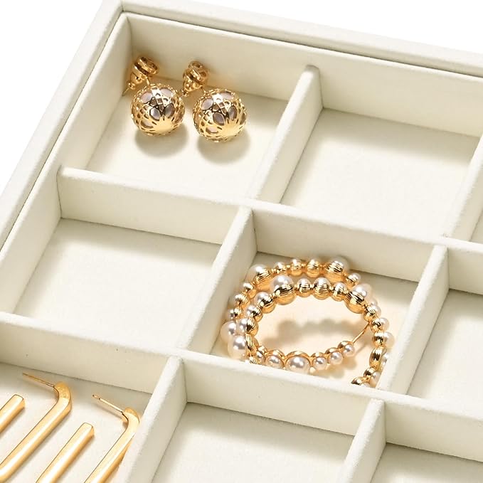 24 Grids Microfiber Jewelry Trays Ring Earrings Organizer Tray Stackable - Image 3
