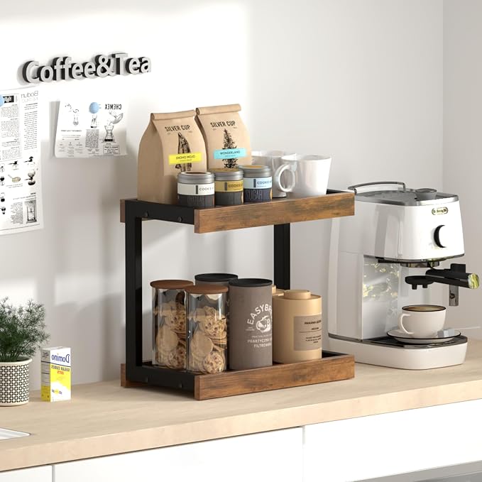 MARTY 2 Tier 15.75"x8.9" Large Countertop Shelf Organizer Spice Rack, Coffee - Image 3