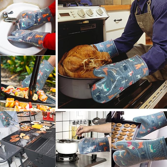 Oven Mitts Set of 2 with Transparent Clear Silicone Shell and Nice Dog Printing - Image 6