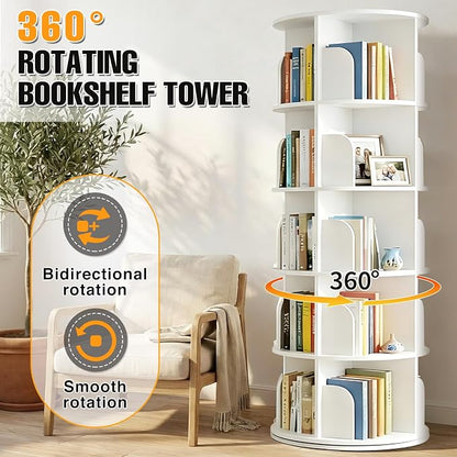 RUNSUNSPRI 5 Tier Rotating Bookshelf Tower, Spinning Bookshelf, Revolving 360° - Image 5