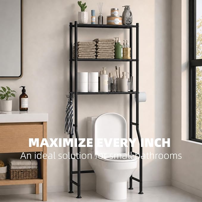 GloTika 3-Tier Over Toilet Storage, 150lb Capacity, Carbon Steel, Freestanding - Image 4
