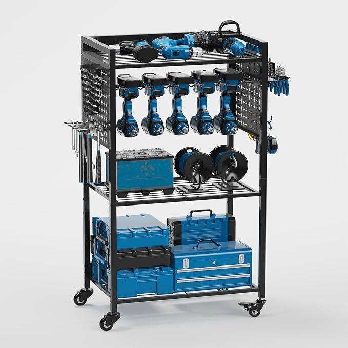 Power Tool Organizer Cart, Rolling Tool Drills Holders Storage Rack on Wheels - Image 8