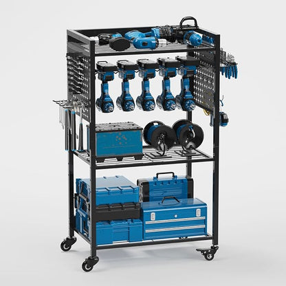 Power Tool Organizer Cart, Rolling Tool Drills Holders Storage Rack on Wheels - Image 8