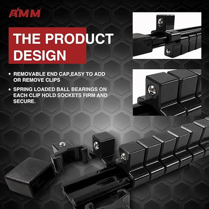 AMM 9-Piece Socket Organizer, 1/2 inch, 3/8 inch and 1/4 inch Drive ABS - Image 3