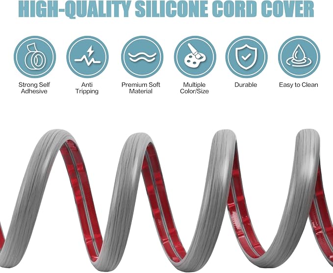 Floor Cord Cover Self Adhesive Cord Hider, 10FT Cable Management, Extension - Image 3