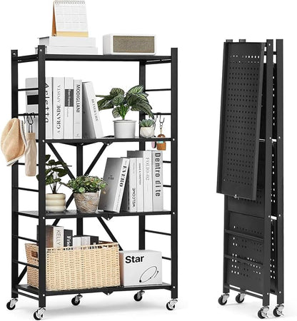 VEVOR 4-Tier Foldable Storage Shelf, 26W x 13D x 46H Inch Folding Metal Rack by VEVOR