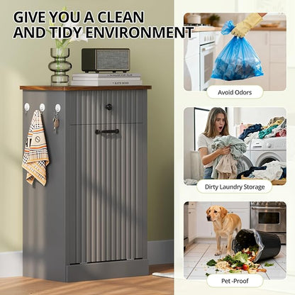 Tilt Out Trash Can Cabinet, 10 Gallon Fluted Laundry Hamper Cabinet - Image 4