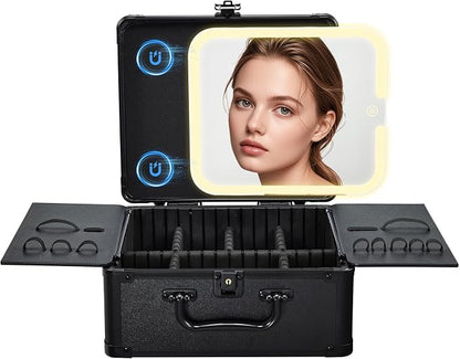Makeup Case with Magnetic Lighted Mirror Makeup Organizer Box Travel Cosmetic by Faquenc