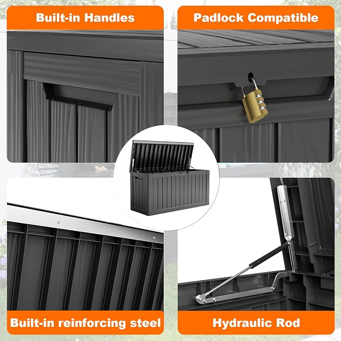 86 Gallon Outdoor Deck Box, Storage Lockable Waterproof Patio Furniture - Image 8