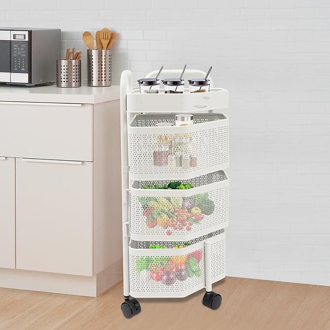 Rotating Storage Shelves, 3-Tier Removable Basket Shelf Organizer Metal Storage - Image 7