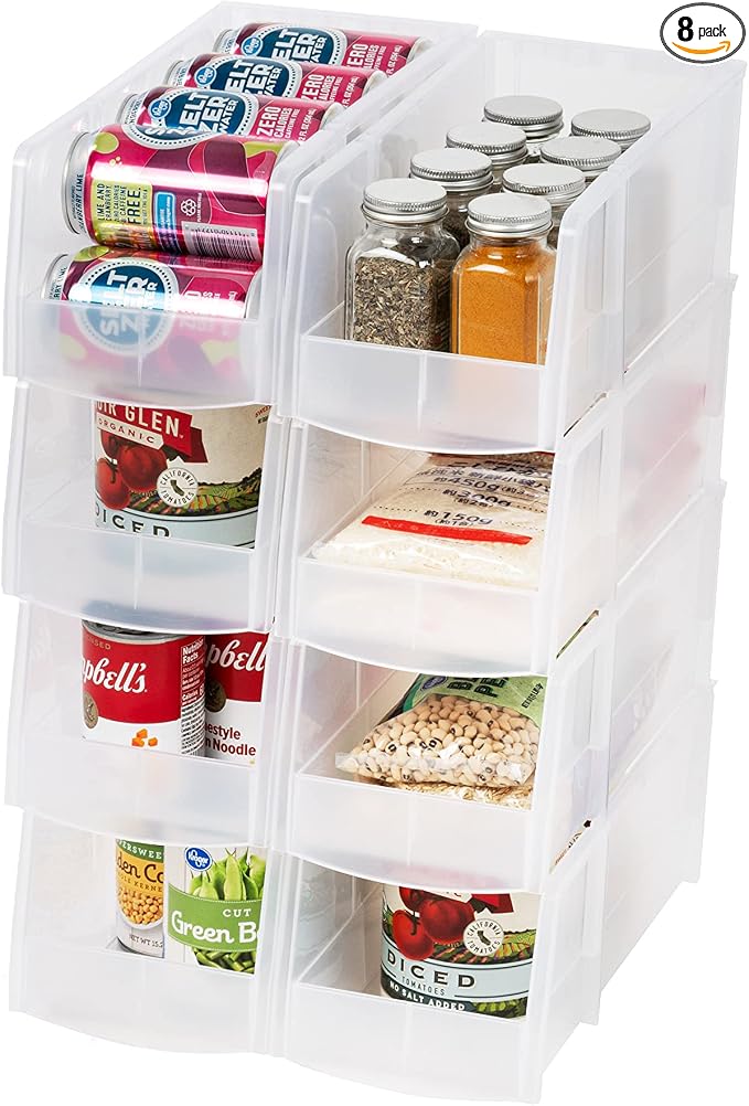 IRIS USA Clear Plastic Stackable Storage Bins, Large- 8 Pack, Open Front Fridge by IRISUSA