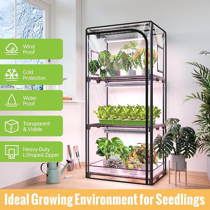Indoor Greenhouse with Grow Light, 4-Tier Plant Stand with Zippered PVC Tent - Image 6