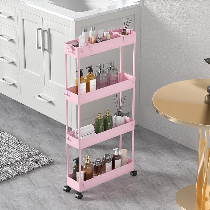 SPACELEAD Slim Storage Cart 4 Tier, Bathroom Organizer Rolling Utility by Home