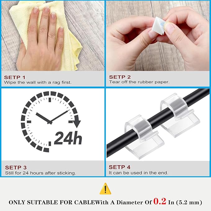 Cable Clips，50PCS Electrical Cord Management Adhesive Cable Wire Clip Wire - Image 5