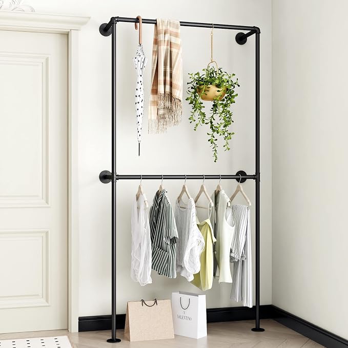 Industrial Pipe Clothing Rack Wall Mounted Garment Rack, Laundry Room - Image 5