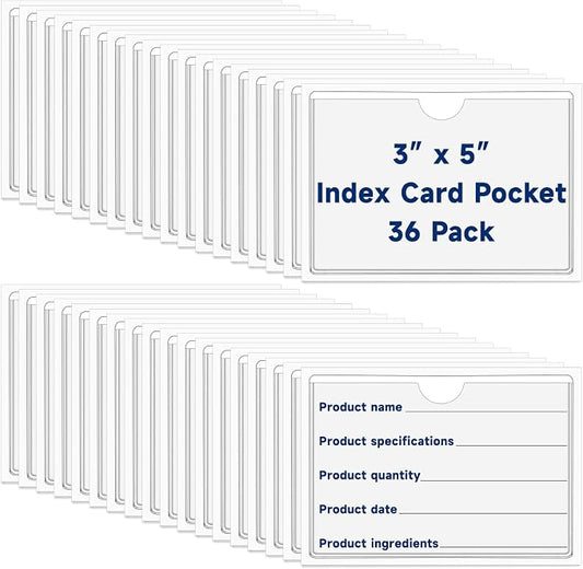 Mauproy 3" x 5" Adhesive Index Card Pockets, Plastic Pocket Sleeves by Mauproy
