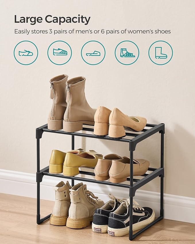 SONGMICS Shoe Rack, 2-Tier Shoe Organizer, Metal Storage Shelf, Upright or - Image 7