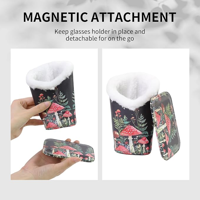 Plush Lined Eyeglasses Holder, Cute Magnetic PU Leather Glasses Stand Case - Image 3