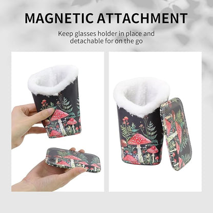 Plush Lined Eyeglasses Holder, Cute Magnetic PU Leather Glasses Stand Case - Image 3