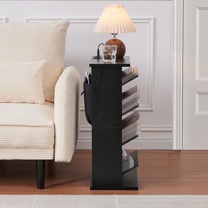 Narrow Side Table with Charging Station Slim End Table with Magazine Book - Image 2