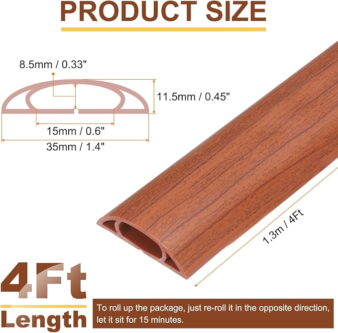 HARFINGTON 4ft Cord Cover Floor W0.6 x H0.33 Inner Channel PVC Hide Extension - Image 2