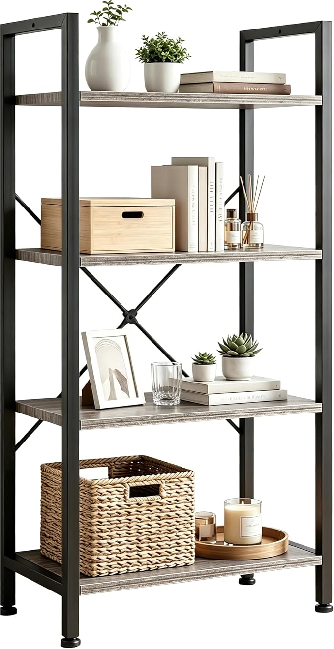 HealSmart 4 Tier Bookshelf, Free Standing Book Shelf Home Office Bookcase Shelf by HealSmart