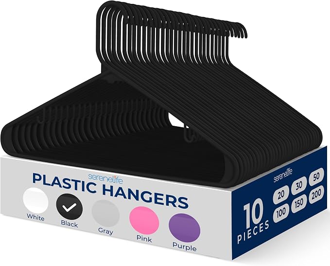 SereneLife Premium 10 Pack Plastic Hangers, Lightweight, Space Saving Clothes by SereneLife
