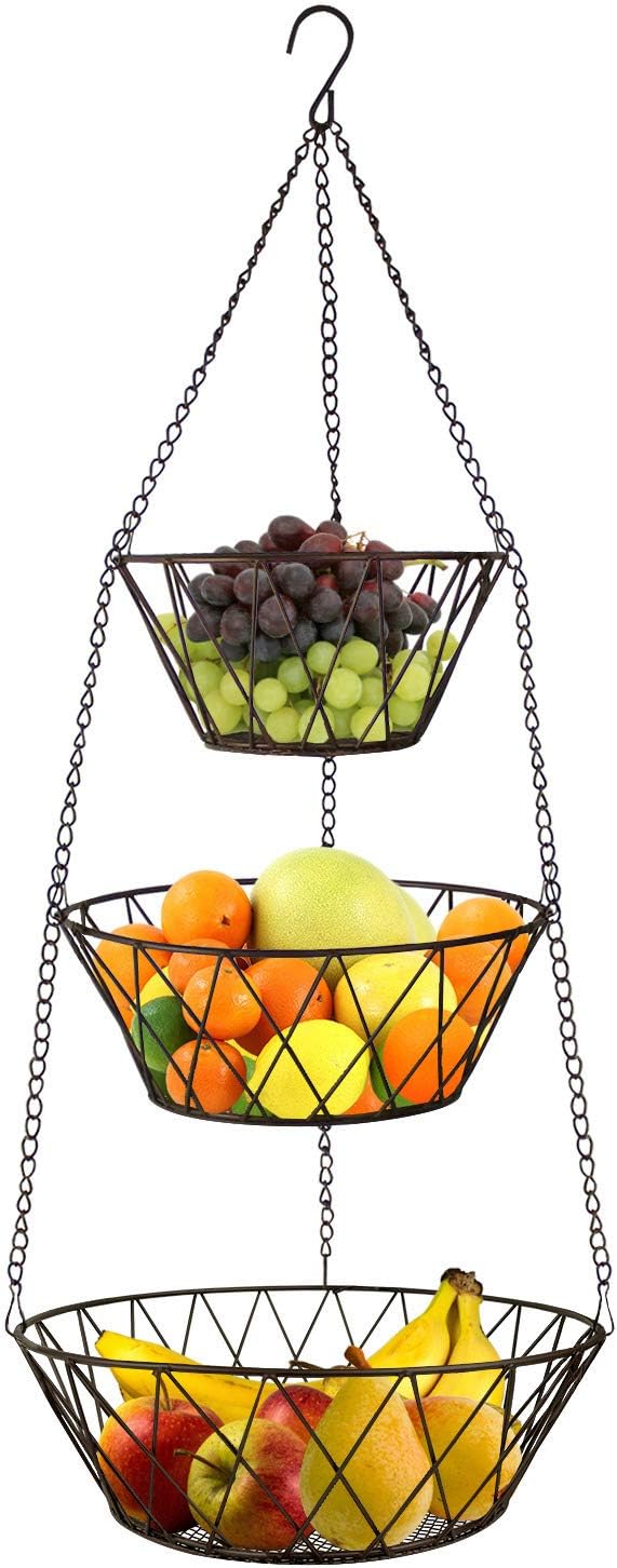 Heavy Duty - 3 Tier Hanging Kitchen Bronze Fruit Basket by Blue+Donuts