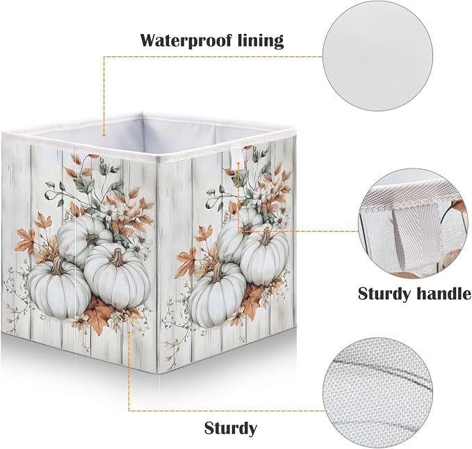 White Pumpkin Wood Closet Organizers Storage Cubes Storage Bins Shelf Baskets - Image 4