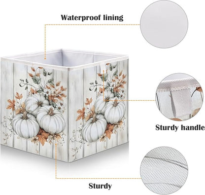 White Pumpkin Wood Closet Organizers Storage Cubes Storage Bins Shelf Baskets - Image 4