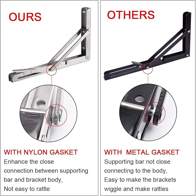 YUMORE Folding Shelf Brackets 8", Max Load: 300lb Heavy Duty Stainless Steel - Image 4