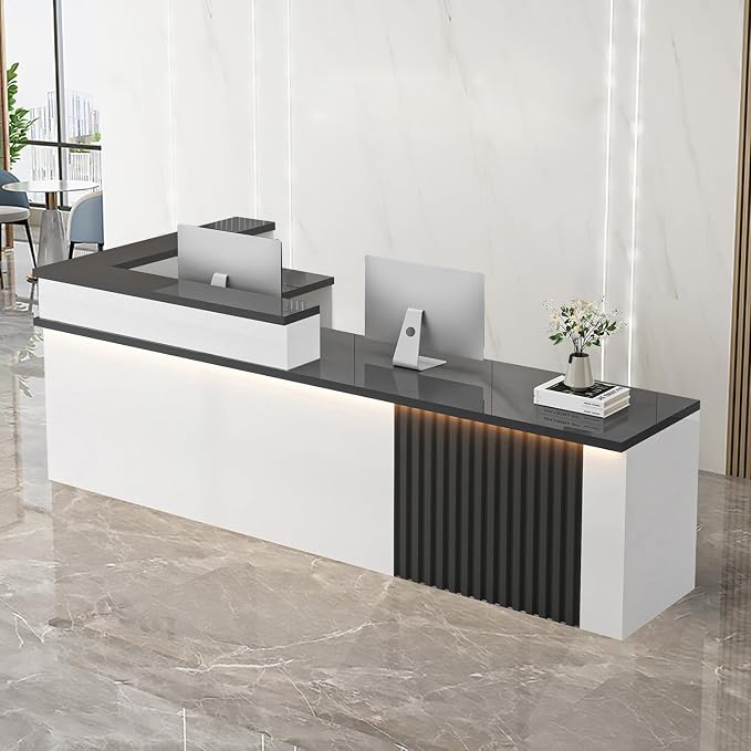Receptionist Desk with LED Light，Wooden Salon Checkout Counter with Storage by Unknown