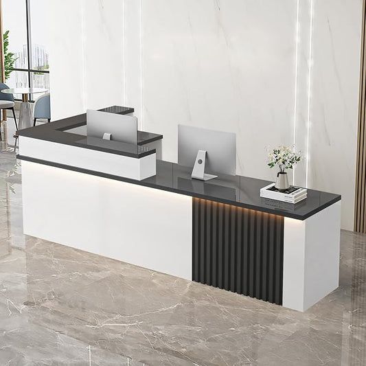 Receptionist Desk with LED Light，Wooden Salon Checkout Counter with Storage by Unknown