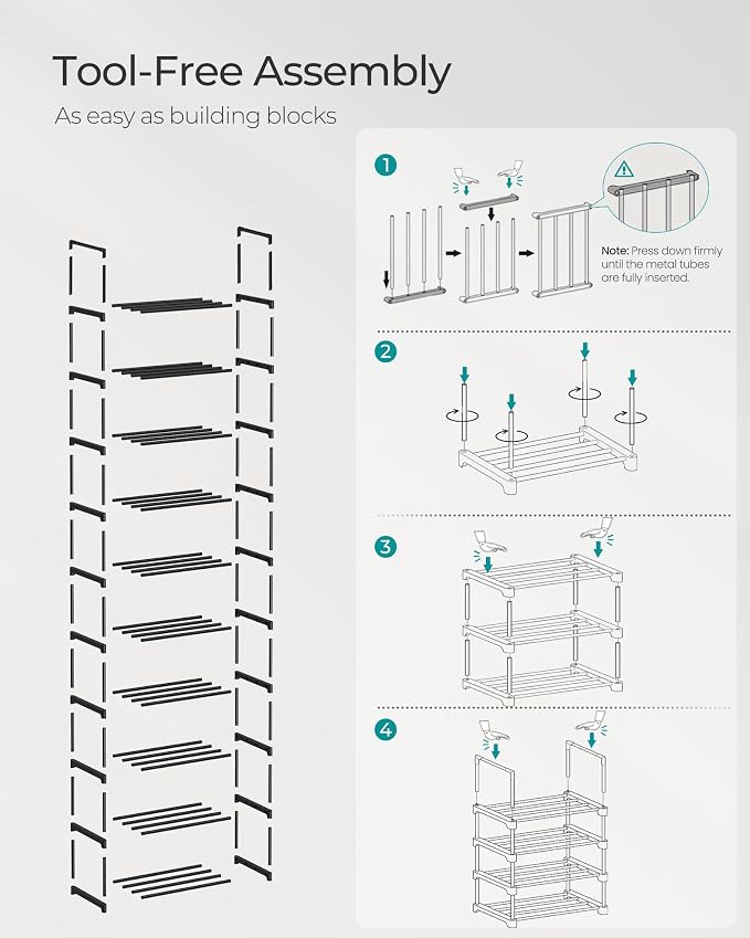 SONGMICS Shoe Rack, 10-Tier Shoe Organizer, Metal Storage Shelf, Upright or - Image 6