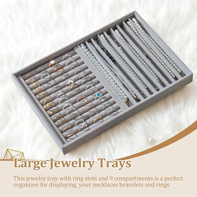 Large Jewelry Organizer for Drawer Insert Velvet Stackable Jewelry Trays for - Image 4