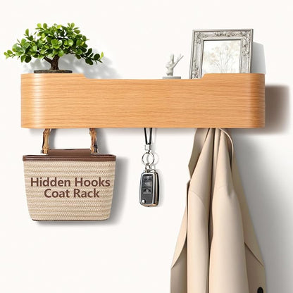Coat Rack Wall Mount with Hidden Hooks Modern Key Holder Wood Entryway Hook by Jadoxy